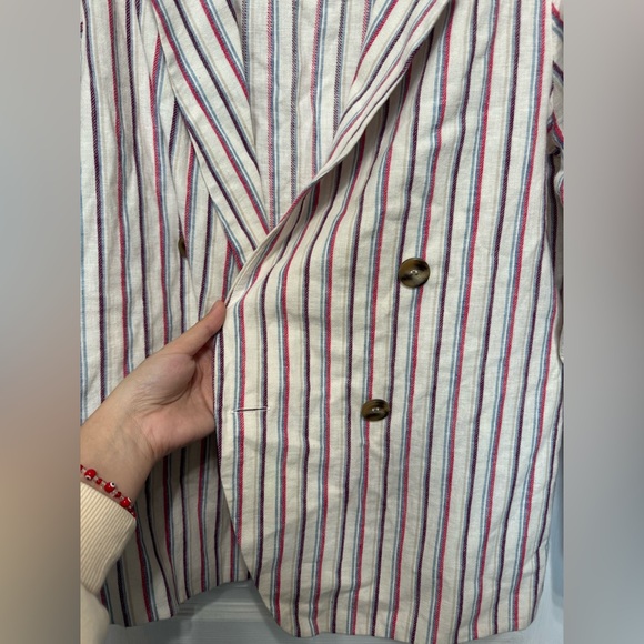 Anthropologie Dolan Anna Double-Breasted Striped Linen Blend Blazer - Picture 5 of 15